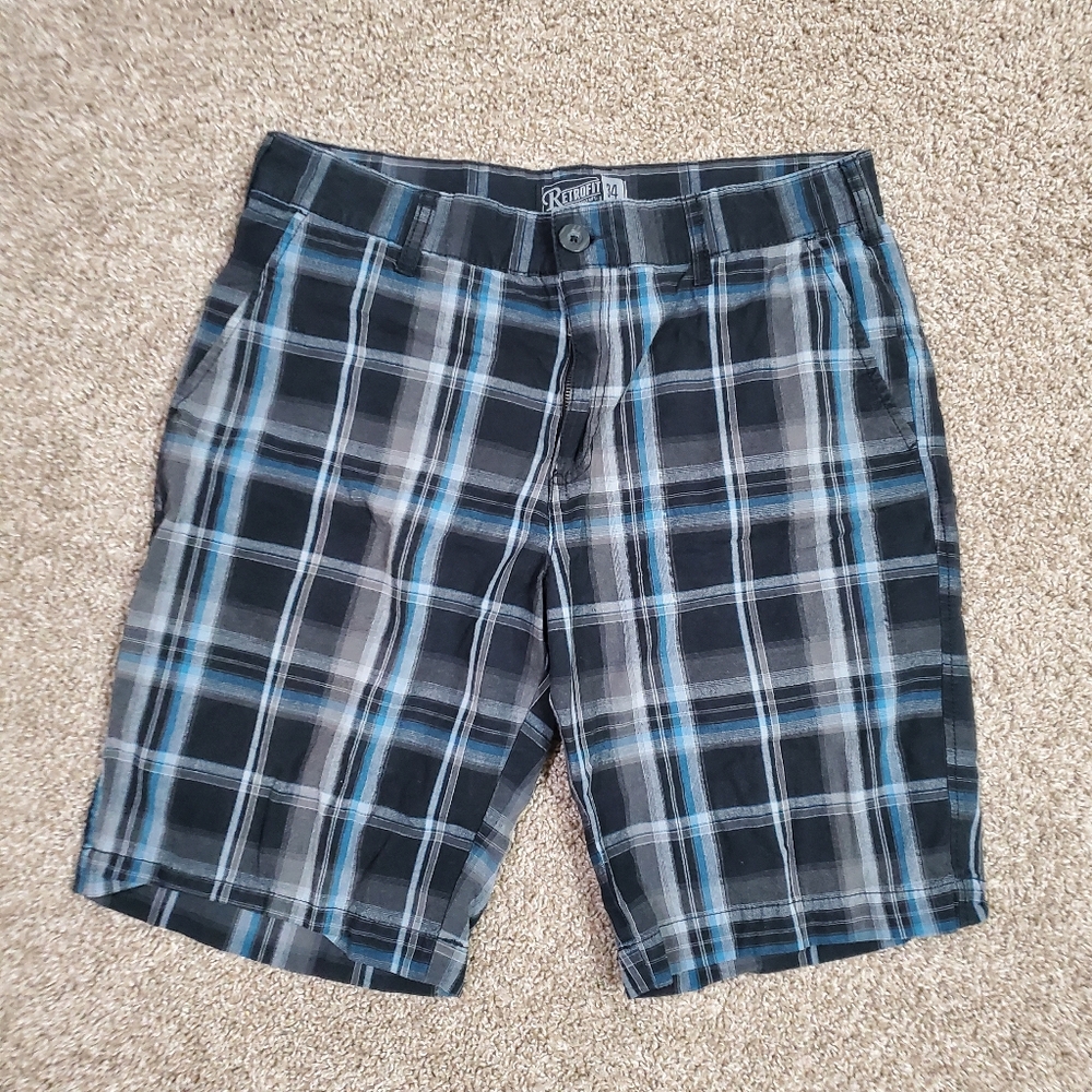 Retrofit Blue Black Plaid Mens Shorts 34 Preppy Winter Bright Bold Bro   Good pr